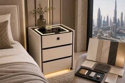 Premium bedroom storage finish samples for UAE project approval